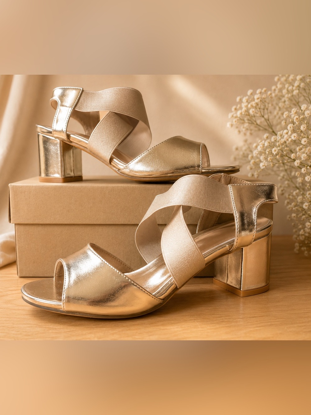 ✨ Gold Metallic Block Heel Sandals – Size 38 (Approx. US Women's 7.5) ✨